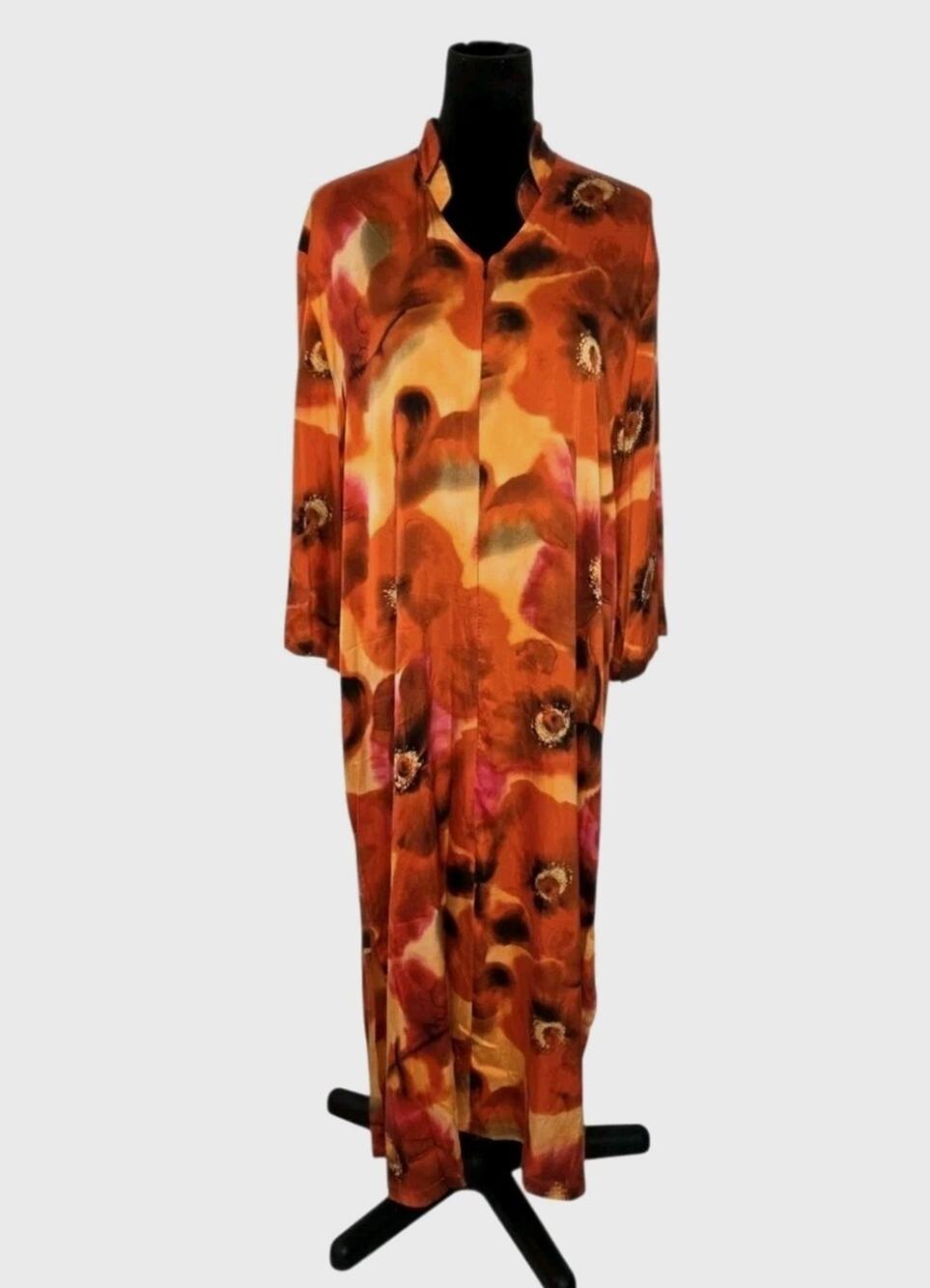 Fernando Sanchez Silk Blend Floral Maxi Kaftan Dress Resort Wear Lounge Size M